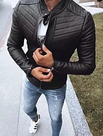 Pánska kožená bunda TX4243 čierna - FashionStreet
