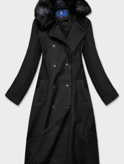 Dlouhý černý kabát s kožešinovým límcem (20201202)