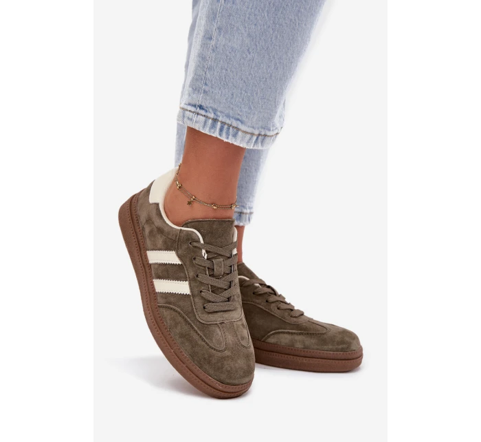 Sneakersy Damskie Zamszowe Na Platformie Ciemnozielone Sylviona