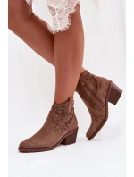 Kožené Dámské Boty na Podpatku  Hnědé model 21961079 - S.Barski