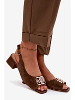 Elegantní sandály z přírodního semiše na podpatku D&A CE61-3127 Hnědé