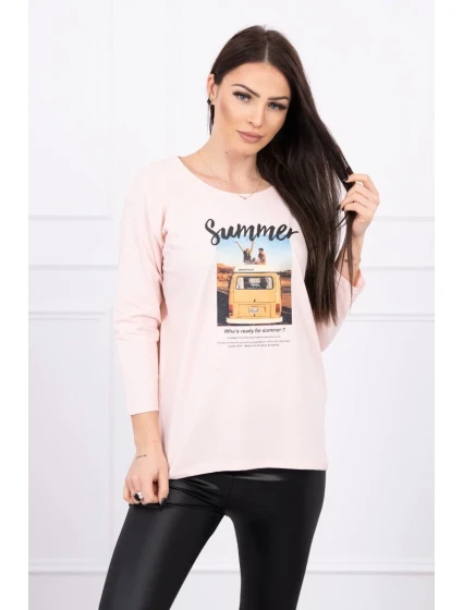 Blúzka s potlačou Letné auto púdrovo ružové
