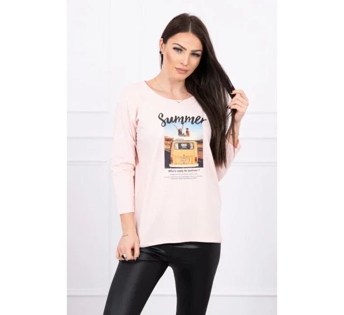 Blúzka s potlačou Letné auto púdrovo ružové