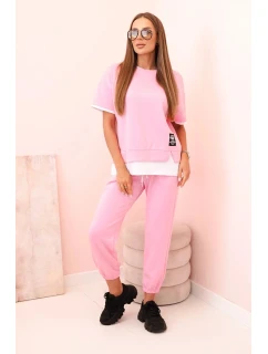 Dámsky maslový set s krátkym rukávom a nohavicami svetloružový
