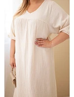 Dámské šaty Plus Size z  s výstřihem do V béžová model 22141084 - K-Fashion