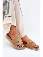 Klapki Damskie Na Platformie Ze Złotą Ozdobą I Brokatem Camel Morisela