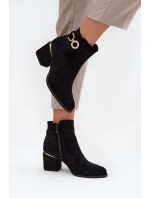 Ocieplane Botki Damskie Ze Złotymi Detalami Na Słupku Czarne Dorisse