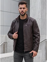Pánska kožená zateplená bunda s kapucňou, hnedá, FashionStreet TX5142 Pánska kožená zateplená bunda s kapucňou, hnedá, FashionStreet TX5142