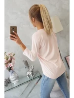 Halenka s 3D grafikou a model 18743920 volánky pudrově růžová - K-Fashion