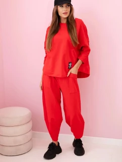 Bavlněná mikina kalhoty set červený