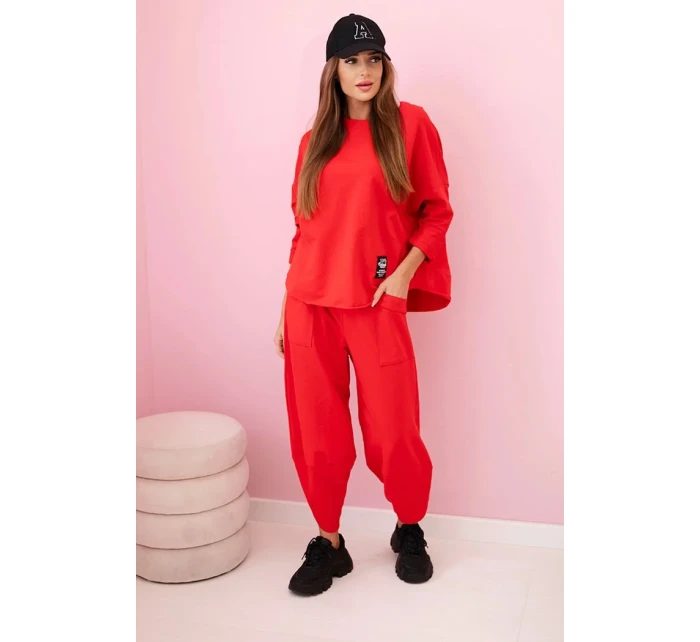 Bavlněná mikina kalhoty set červený