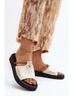 Zazoo 2896 Klapki Damskie Skórzane Biało-Złote