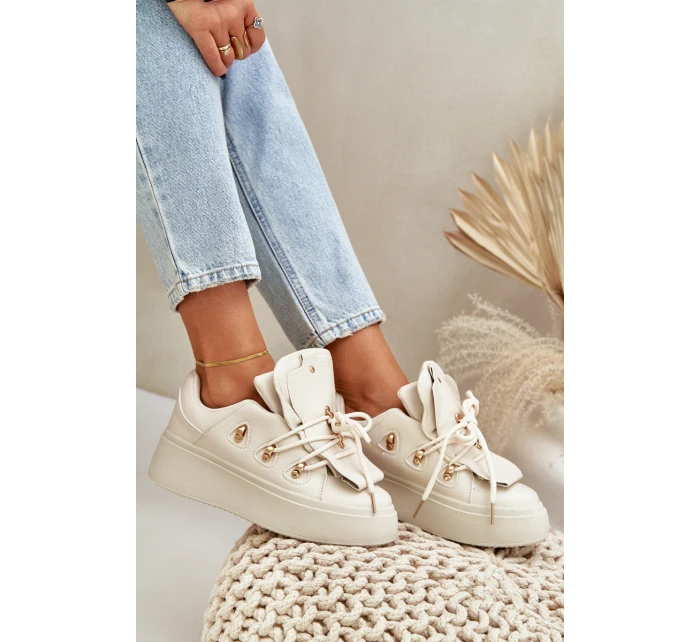 Sneakersy Damskie Na Platformie Beżowe Dolistana