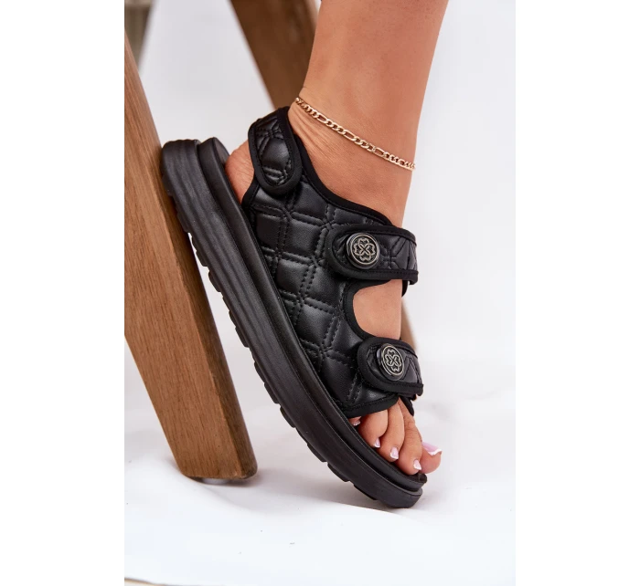 Damskie Sandały Z Ozdobnymi Detalami Na Rzepy Czarne Zoliner Damskie Sandały Z Ozdobnymi Detalami Na Rzepy Czarne Zoliner