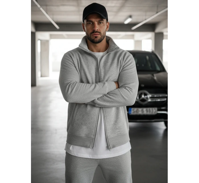 Pánska mikina na zips bez kapucne sivá BX4109