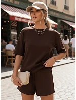 Dámsky letný pruhovaný set Poľský výrobok hnedý FashionStreet AY1172 Dámsky letný pruhovaný set Poľský výrobok hnedý FashionStreet AY1172
