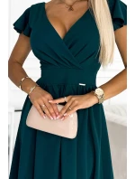 425-1 MATILDE Šaty s výstrihom a krátkymi rukávmi - BOTTLE GREEN 425-1 MATILDE Šaty s výstrihom a krátkymi rukávmi - BOTTLE GREEN
