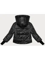 Krátká černá dámská bunda s stahovacími lemy model 19046699 - S'WEST Krátká černá dámská bunda s stahovacími lemy model 19046699 - S'WEST