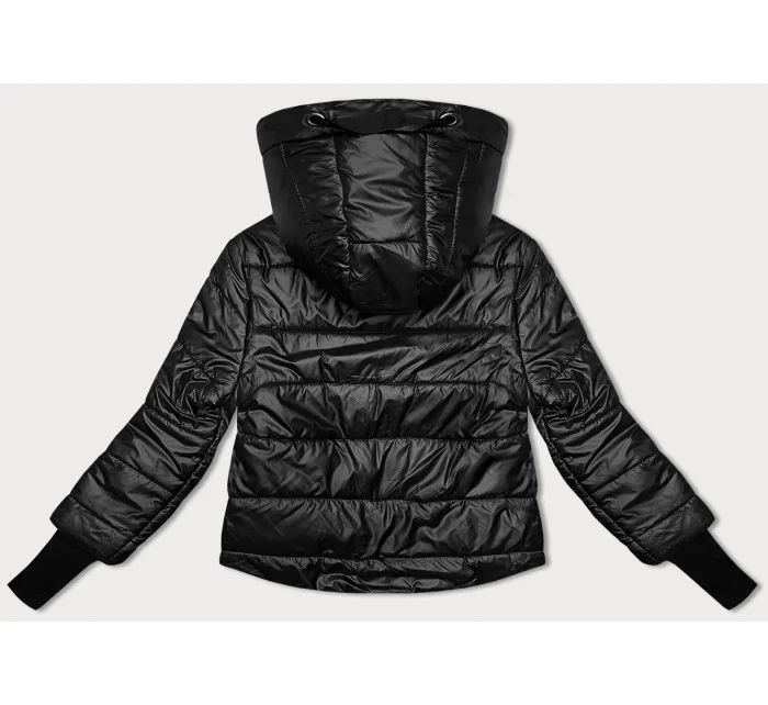 Krátká černá dámská bunda s stahovacími lemy model 19046699 - S'WEST Krátká černá dámská bunda s stahovacími lemy model 19046699 - S'WEST