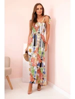 Dámské bavlněné šaty s řasením a květinovým vzorem džínovina