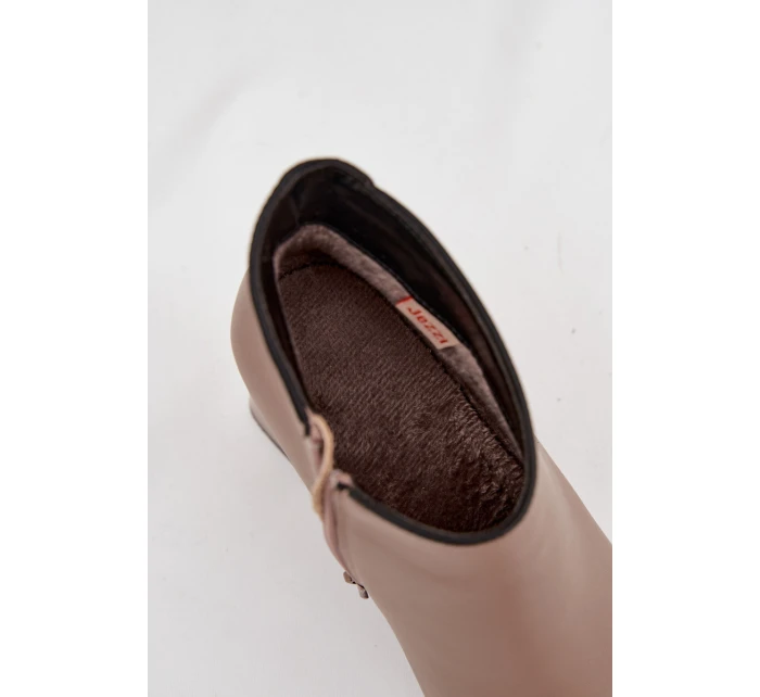 Skórzane Botki Ocieplane Na Słupku Beżowe Ivessara Skórzane Botki Ocieplane Na Słupku Beżowe Ivessara