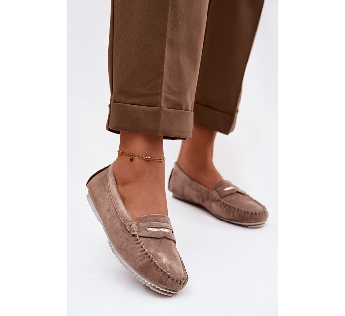 Dámské ploché Mokasíny z přírodního semiše model 22101284 Hnědé - S.Barski