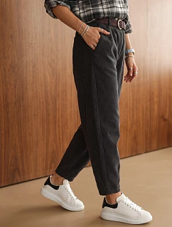 Dámske manšestrové nohavice s elastickým pásom v grafitovej farbe FashionStreet UY3164