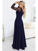 LORETTA dlouhé šaty s rukávy a výstřihem tmavě modré model 21941595 - numoco