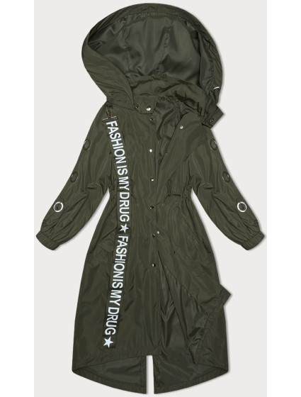 Dlhá voľná bunda v khaki farbe s kapucňou (TR982)