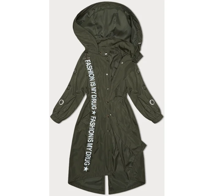 Voľná dlhá bunda s kapucňou khaki (TR982)