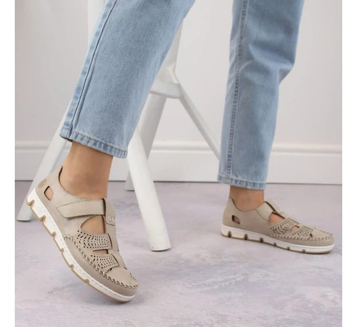 Rieker W RKR651 béžové kožené poltopánky s háčikom a pútkom Rieker W RKR651 béžové kožené poltopánky s háčikom a pútkom