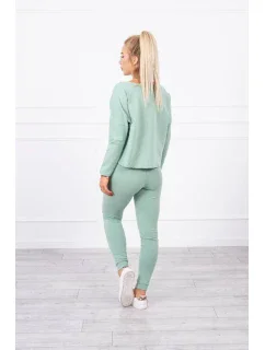 Súprava s oversize blúzkou tmavo mätovej farby