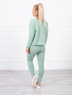 Súprava s oversize blúzkou tmavo mätovej farby