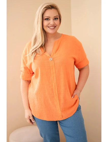 Dámská bavlněná halenka Plus Size s výstřihem na knoflíky oranžová Dámská bavlněná halenka Plus Size s výstřihem na knoflíky oranžová