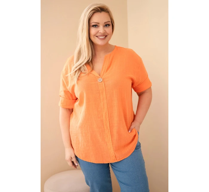 Dámská bavlněná halenka Plus Size s výstřihem na knoflíky oranžová