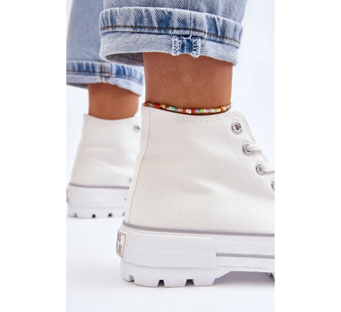 Wysokie Materiałowe Trampki Na Platformie Big Star LL274156 Białe