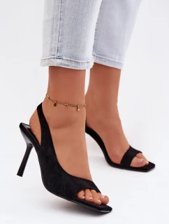 Dámské sandály na podpatku z eko semiše Černé model 21951600 - Boto