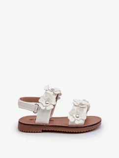 Lakované detské sandále zdobené kvetmi, biela Tinette
