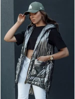 Dámská prošívaná dlouhá vesta s kapucí tmavě šedá Dstreet model 21979290 - FashionStreet