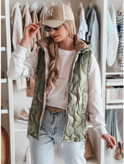 Dámská přechodná prošívaná vesta zelená Dstreet model 21987031 - FashionStreet