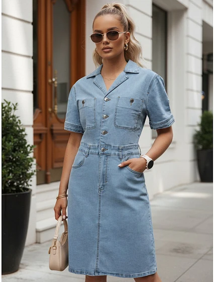 Dámske džínsové šaty s krátkymi rukávmi, modré, FashionStreet EY2687