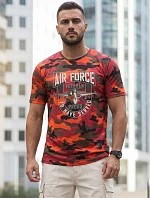 Klasické pánske tričko s kamuflážovým vzorom a potlačou, oranžové, FashionStreet NX2001R