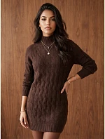 Dámske mini šaty v štýle svetra s rolákom, hnedé, FashionStreet MY2603