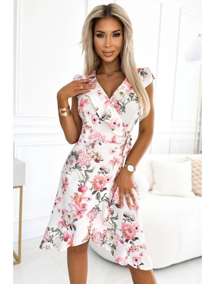Dámské  šaty s zavazováním a se vzorem květů model 20141731 - numoco
