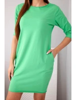 Dámske bavlnené šaty s 3/4 rukávmi a vreckami svetlozelené