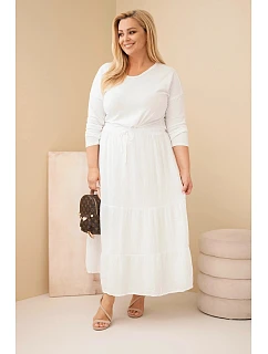 Dámská sukně Plus Size bavlněná mušelínová s volánem a gumou bílá