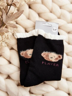Grube Skarpety Bawełniane Z Misiem Czarne