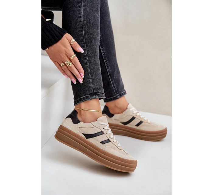 Semišové tenisky na platformě béžové model 21679942 - Zazoo