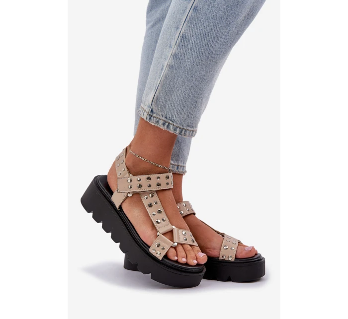 Zdobione Sandały Na Platformie Beżowe Tatellia Zdobione Sandały Na Platformie Beżowe Tatellia