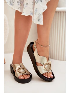 Kožené Dámské Sandály Na Klínu model 21698311 Zlaté - S.Barski